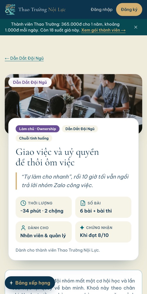Màn hình khoá Giao việc và uỷ quyền để thôi ôm việc trên Thao Trường